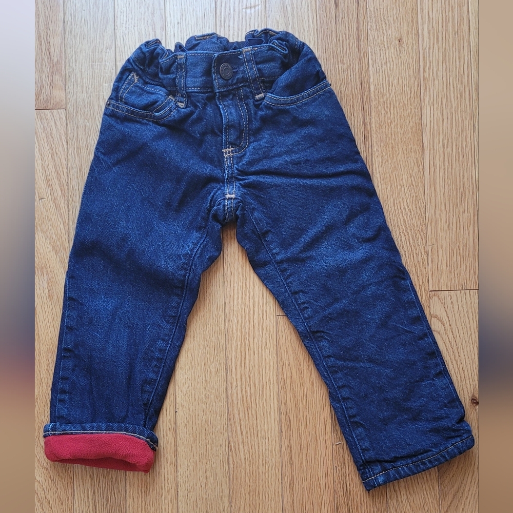GAP 3T Dark Denim Jeans With Fleece Lining And Adjustable Waist